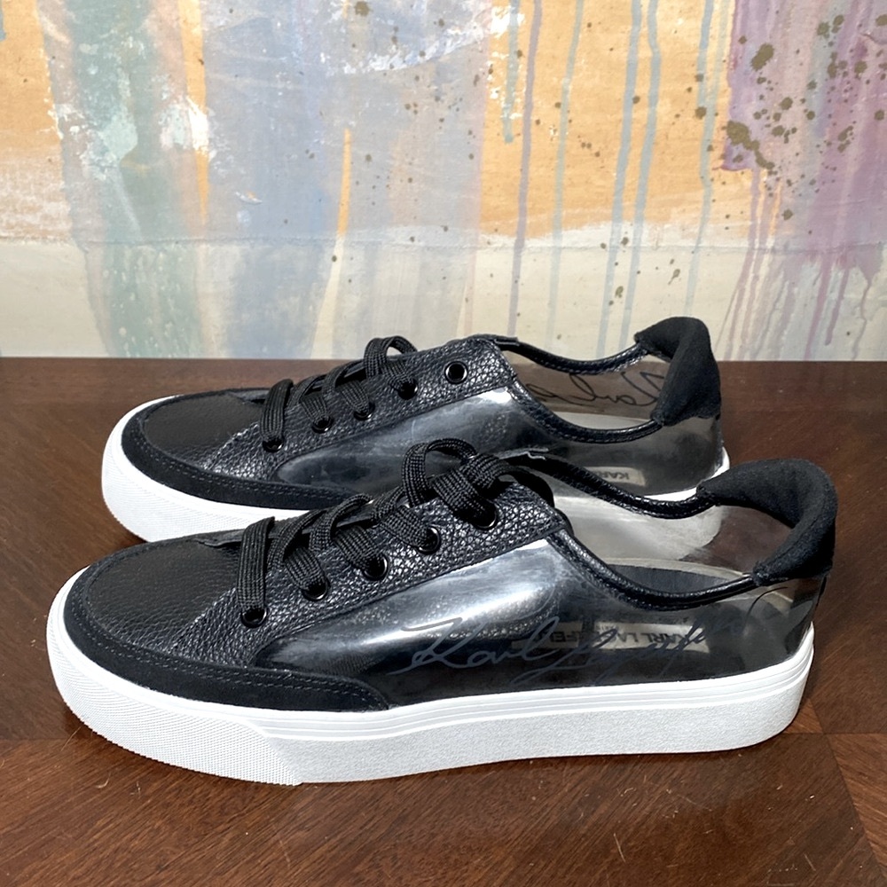KARL LAGERFELD Paris Ryley Clear Black Leather sneakers  women’s 8 .5